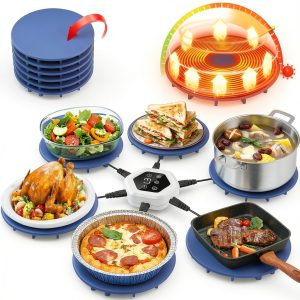 Upgrade Food Warming Mat,6-in-1 Silicone Warming Mat for Food-Fast Heating Electric Warming Tray with 3 Timer & Temp Settings,Portable Food Warmer for Parties Buffet,Raised Feet Protects Table (Blue)-0