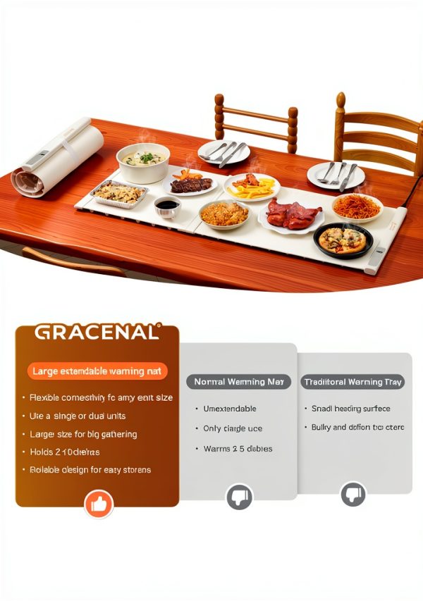 Warming Mat Gracenal 42x16 Extra Large Extendable Food Tray 7 Temps-5