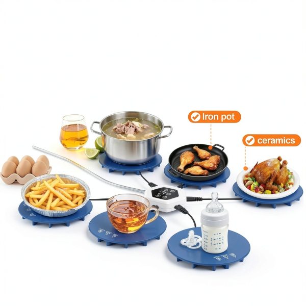 Upgrade Food Warming Mat,6-in-1 Silicone Warming Mat for Food-Fast Heating Electric Warming Tray with 3 Timer & Temp Settings,Portable Food Warmer for Parties Buffet,Raised Feet Protects Table (Blue)-1