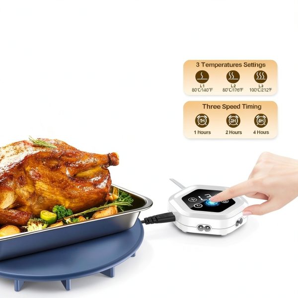 Upgrade Food Warming Mat,6-in-1 Silicone Warming Mat for Food-Fast Heating Electric Warming Tray with 3 Timer & Temp Settings,Portable Food Warmer for Parties Buffet,Raised Feet Protects Table (Blue)-2
